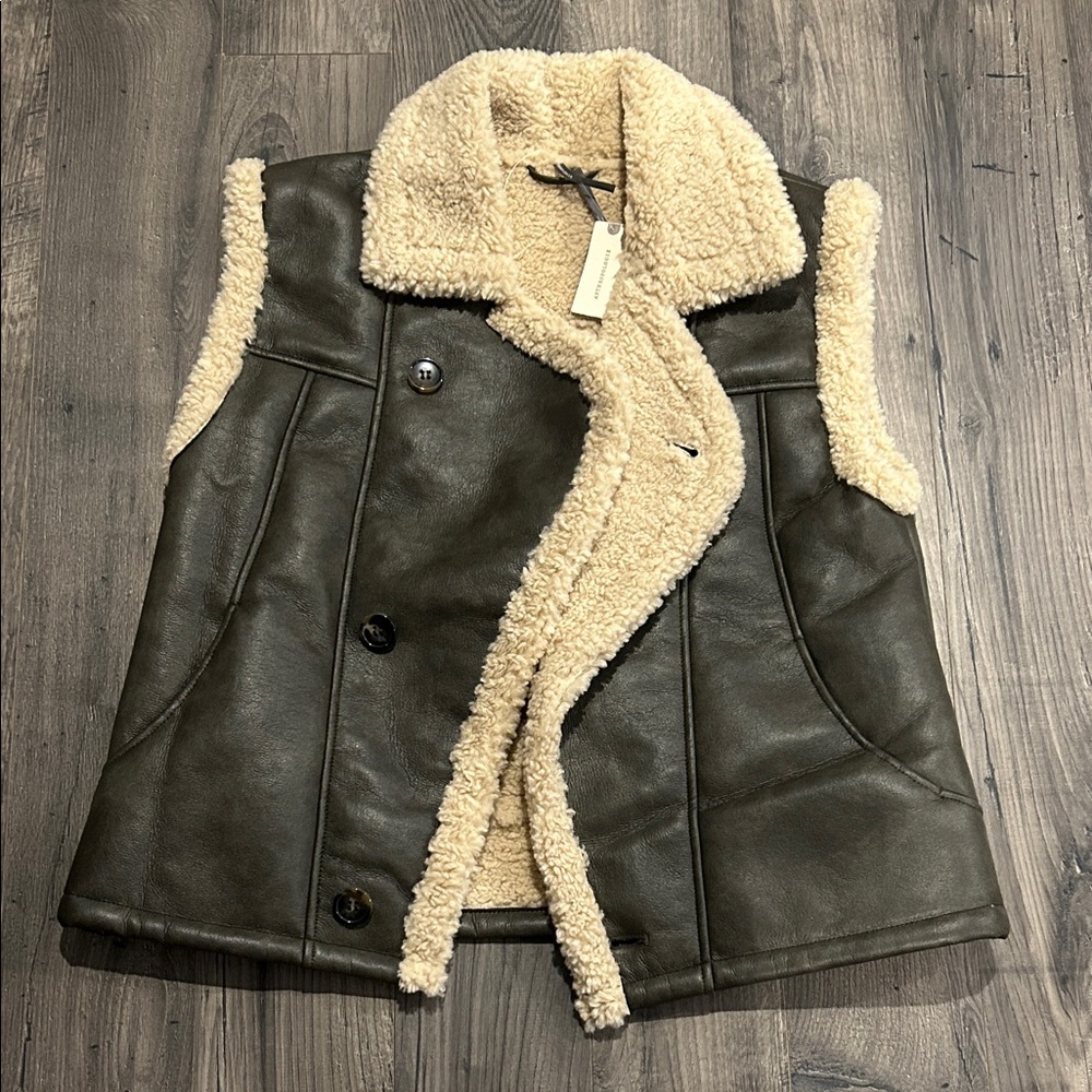Anthropologie Cream Shearling Vest
